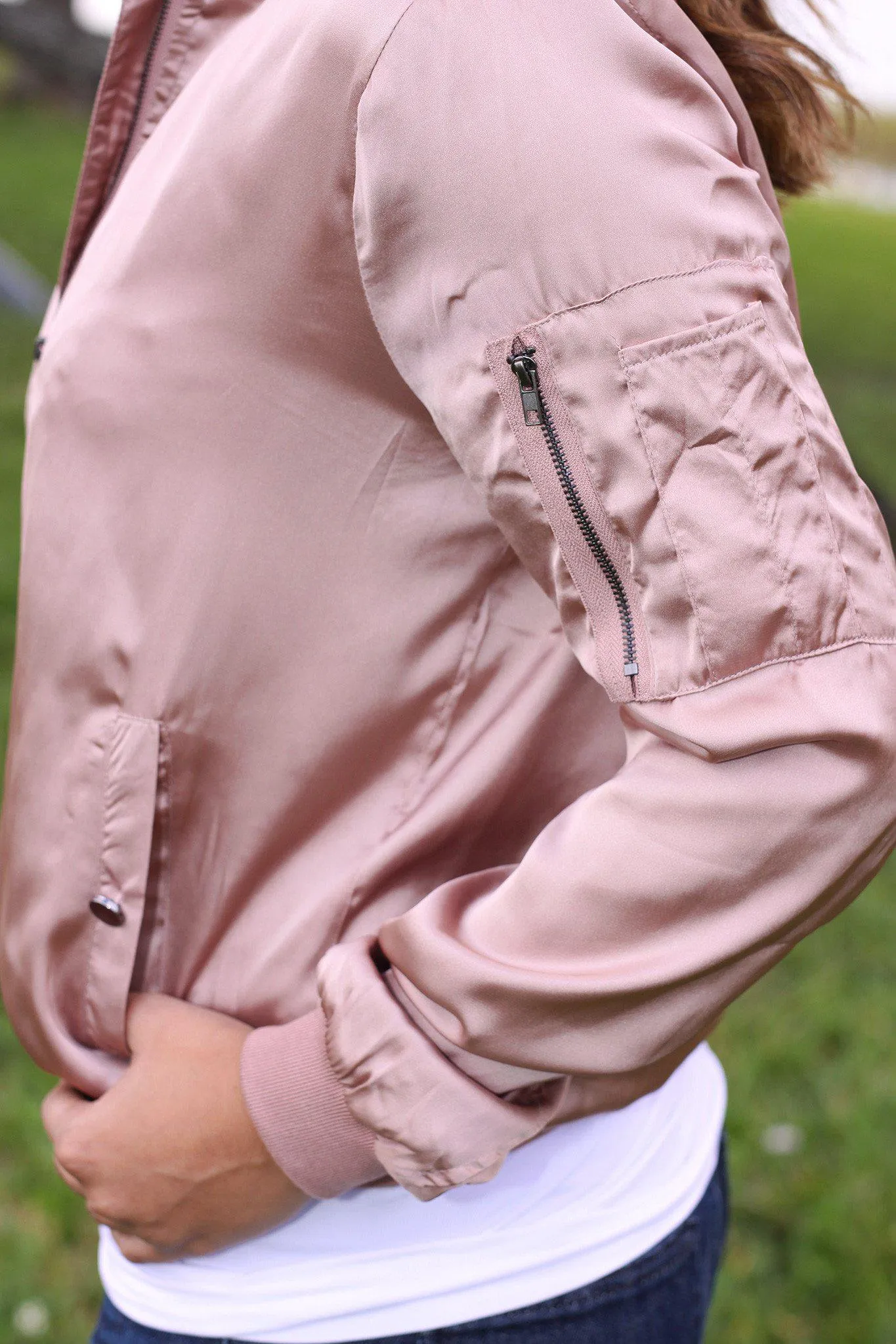 Dusty Rose Satin Bomber Jacket