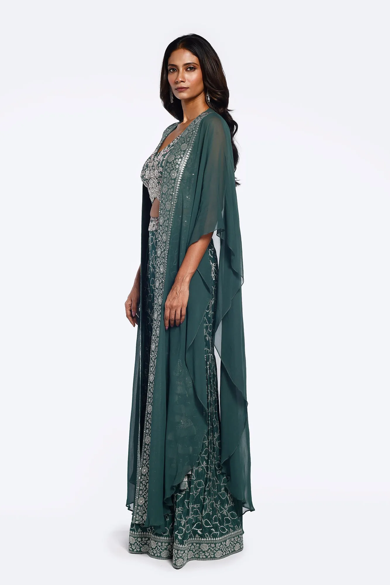 Embroidered Gharara Set With Cape