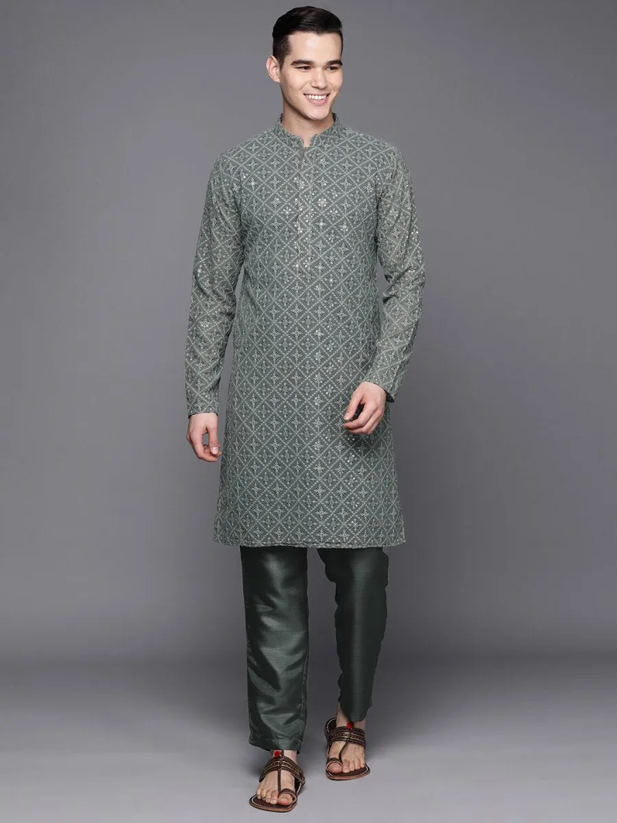 Ethnic Motifs Embroidered Chikankari Kurta with Trousers