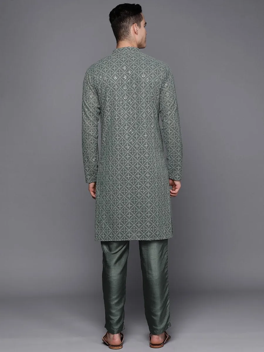 Ethnic Motifs Embroidered Chikankari Kurta with Trousers