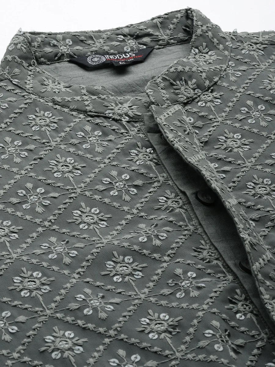 Ethnic Motifs Embroidered Chikankari Kurta with Trousers