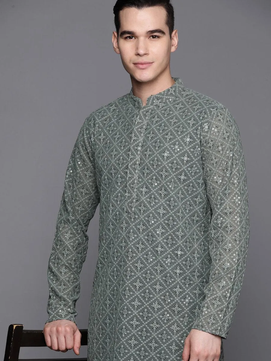 Ethnic Motifs Embroidered Chikankari Kurta with Trousers