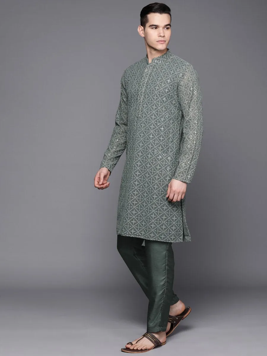 Ethnic Motifs Embroidered Chikankari Kurta with Trousers