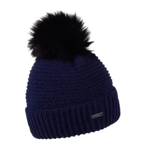 Eva Navy Faux Fur Beanie Hat