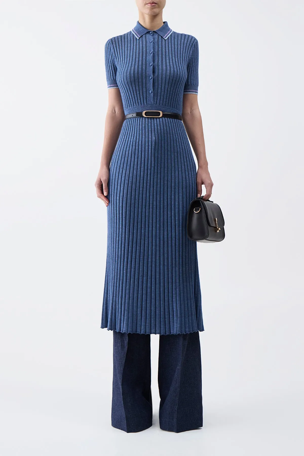 Eyot Knit Maxi Dress in Denim Blue Cashmere Silk