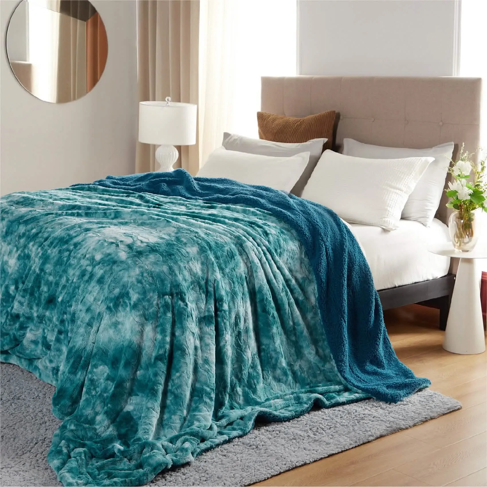 Faux Fur and Sherpa Tie-dye Reversible Blanket