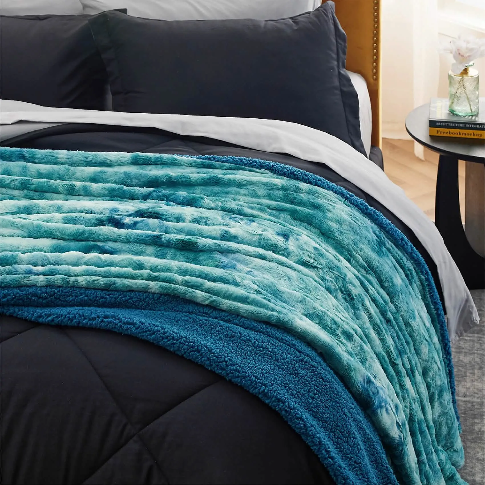 Faux Fur and Sherpa Tie-dye Reversible Blanket