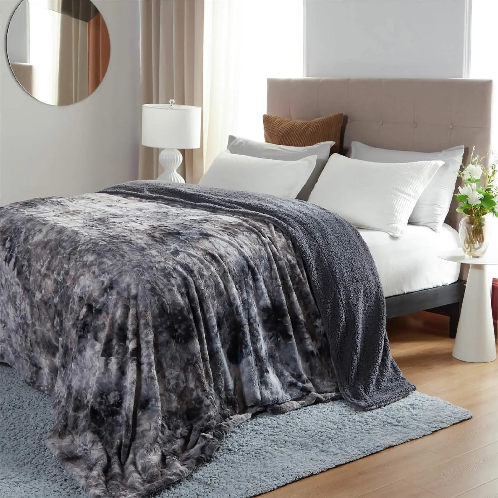 Faux Fur and Sherpa Tie-dye Reversible Blanket