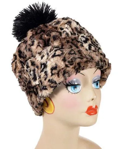 Faux Fur Reversible Beanie Hat - Luxury Faux Fur in Carpathian Lynx