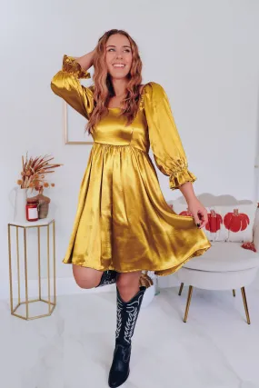 Feminine Feelings Babydoll Dress - Metallic Gold