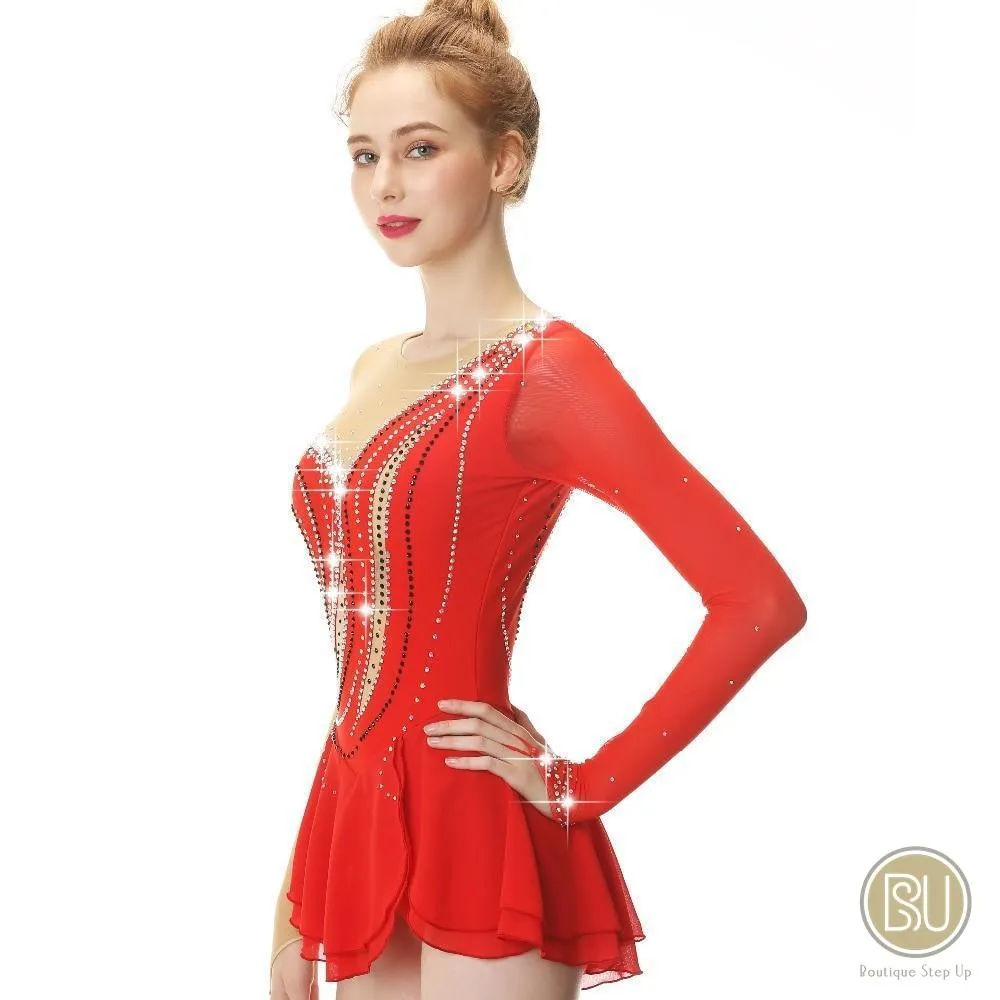 Figure Skating Dress with  1 Red Sleeves