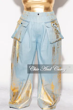 Final Sale Plus Size Cargo Pants in Denim Gold Foil