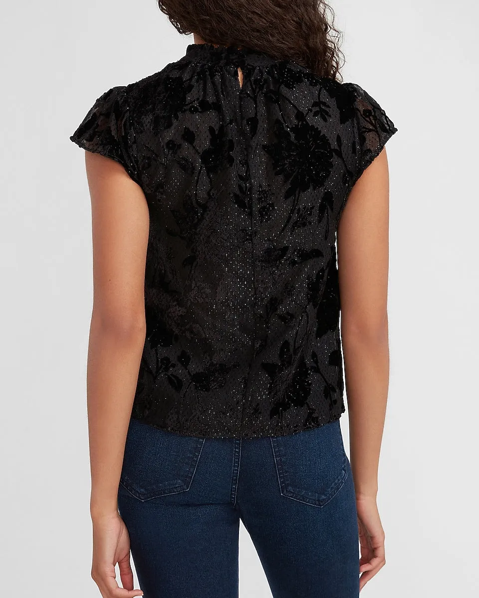 Floral Jacquard Mock Neck Top in Pitch Black