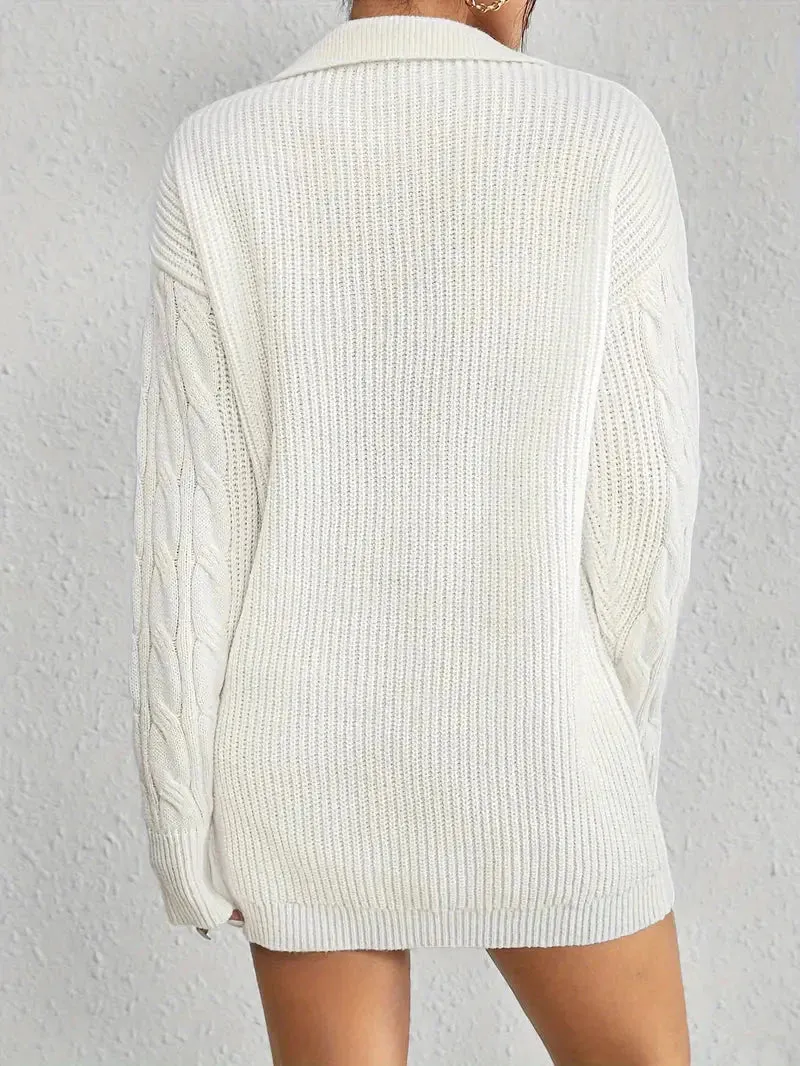 Flytonn- Collar Neck Cable Knit Sweater Dress