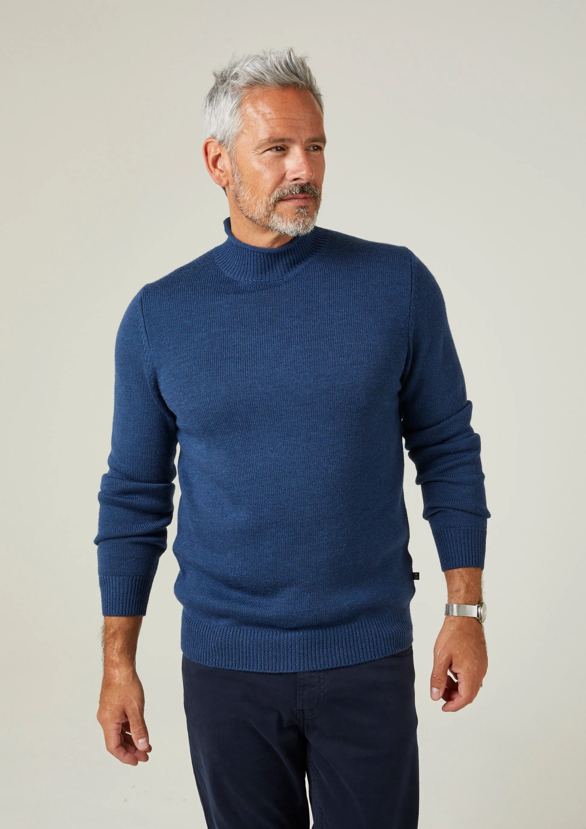 Fordwich Rolled Collar Jumper In Indigo - Regular Fit