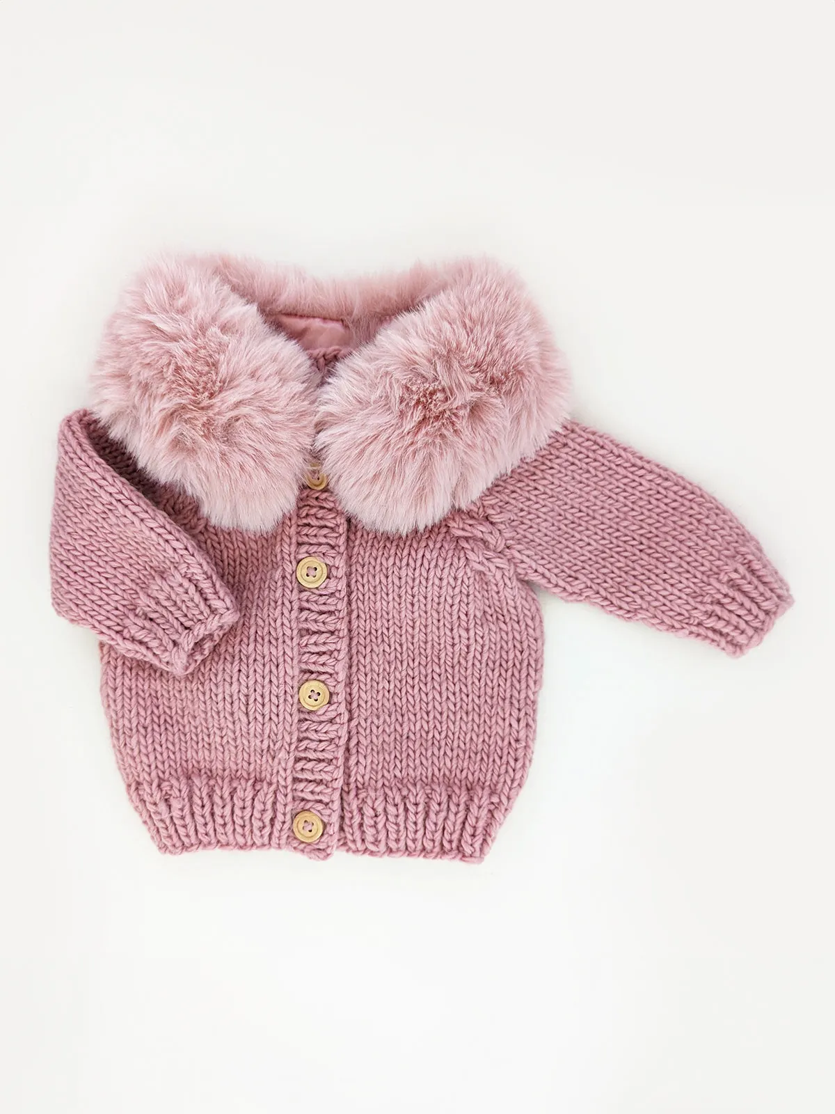 Fur Collar Cardigan Knit Sweater, Rosy