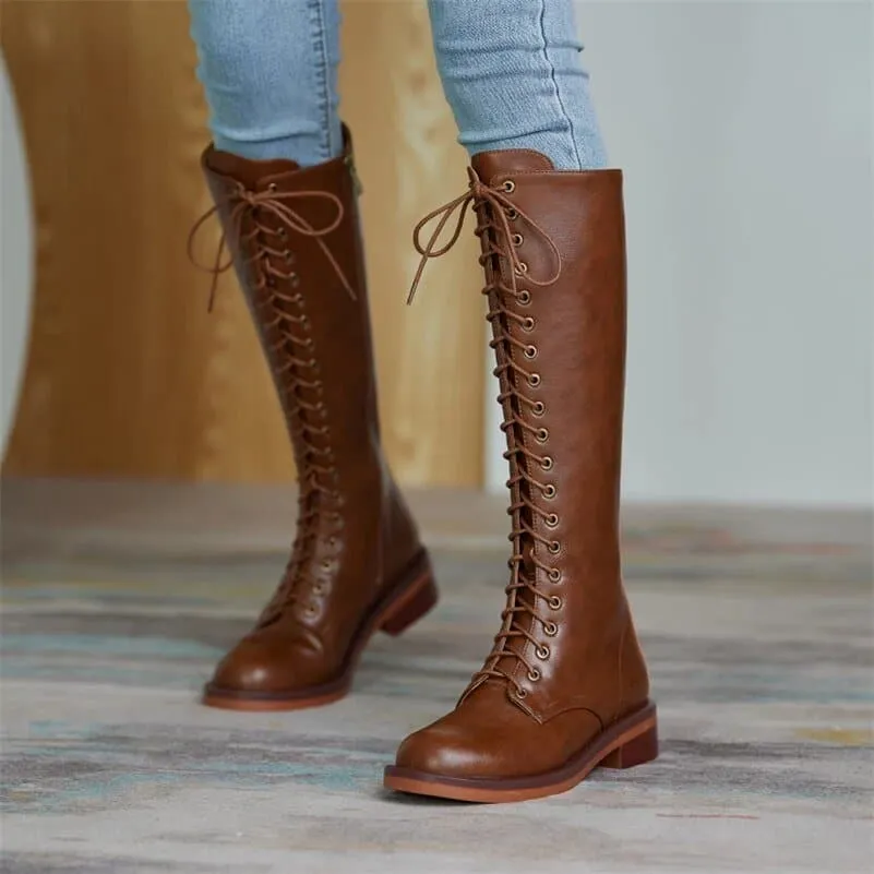 Genuine Leather Knee High Boots - Fashionable & Durable Flat Heel Boot