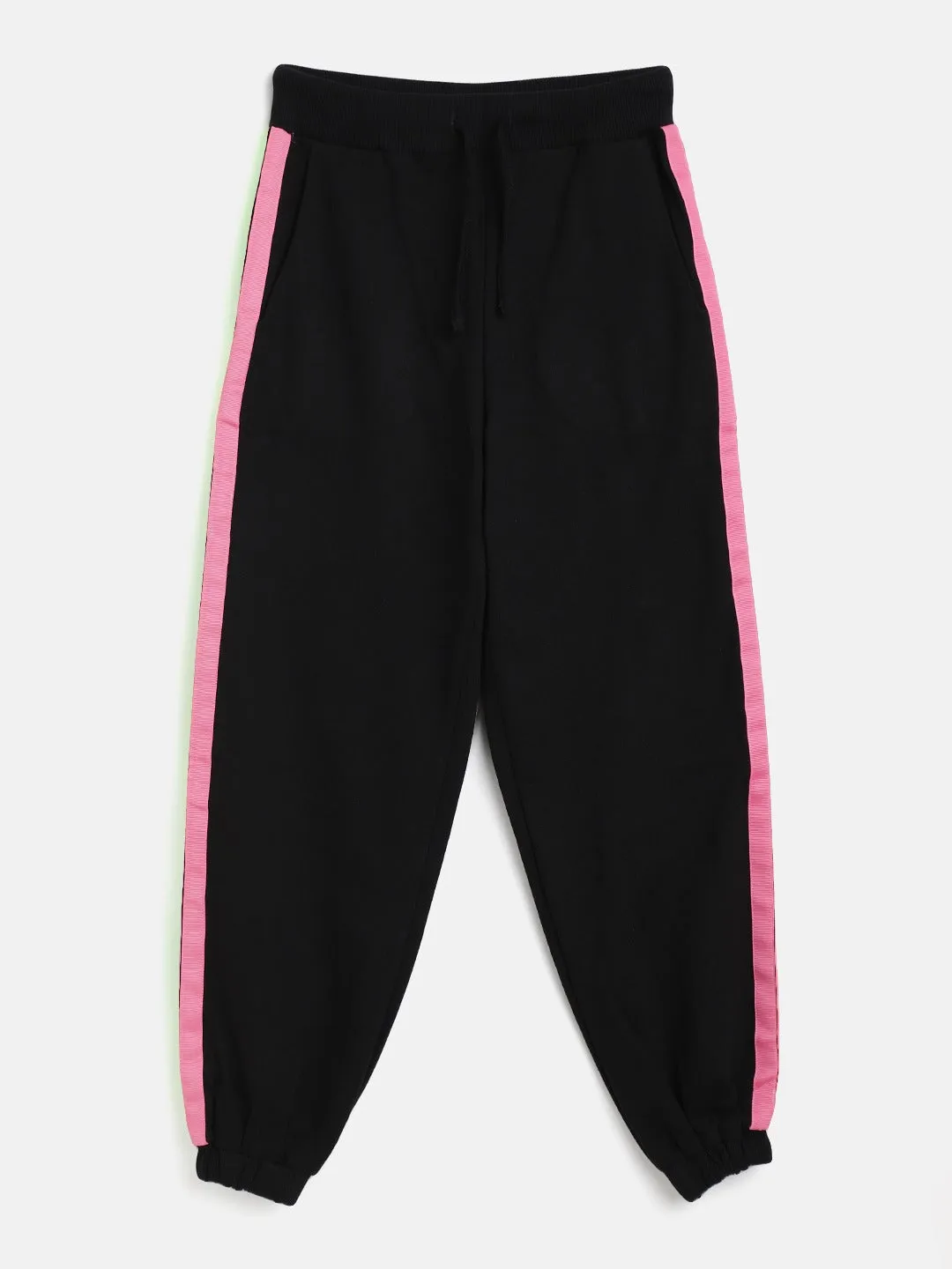 Girls Black Terry Side Tape Joggers