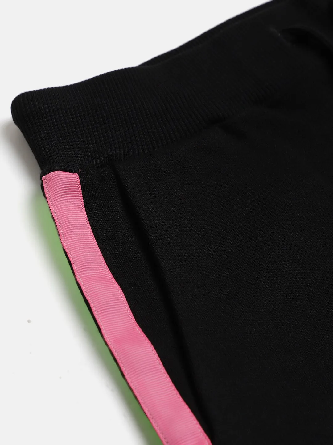 Girls Black Terry Side Tape Joggers