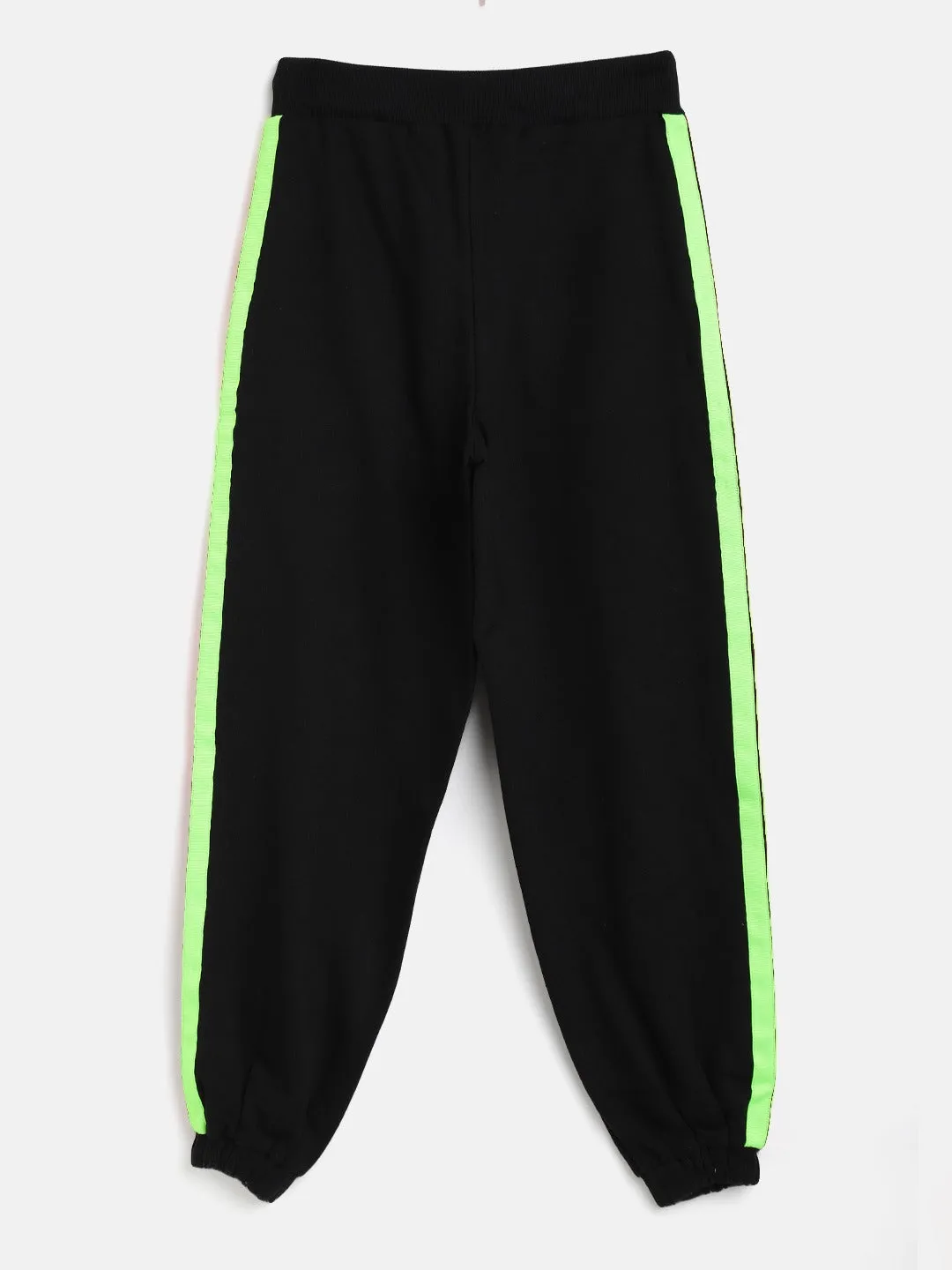 Girls Black Terry Side Tape Joggers