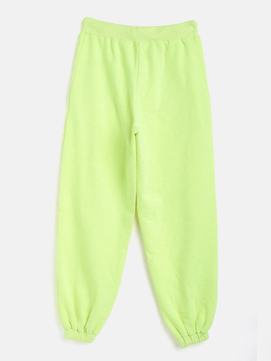 Girls Neon Green Terry Basic Drawstring Joggers - Lyush Kids