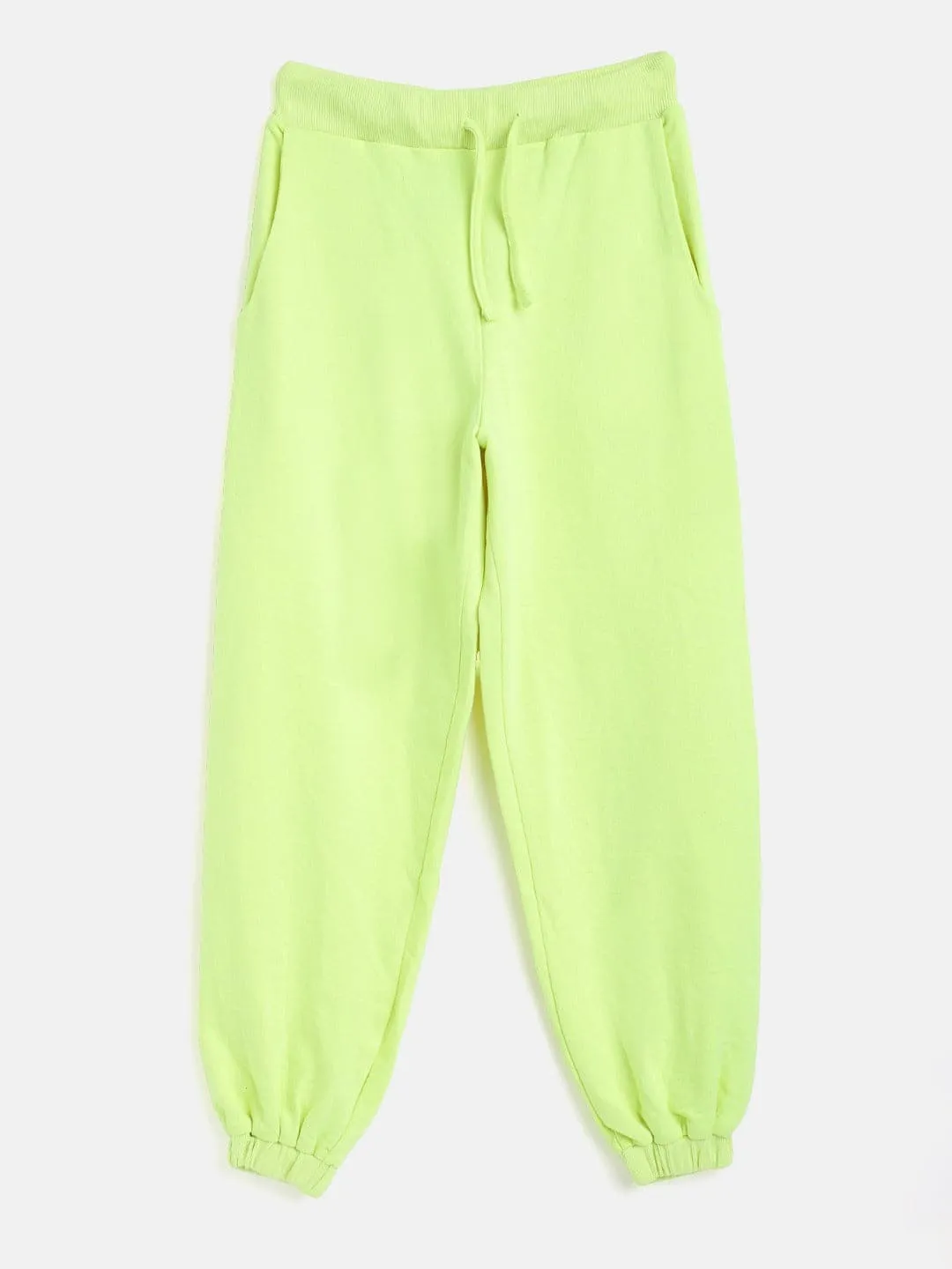 Girls Neon Green Terry Basic Drawstring Joggers - Lyush Kids