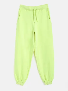 Girls Neon Green Terry Basic Drawstring Joggers - Lyush Kids