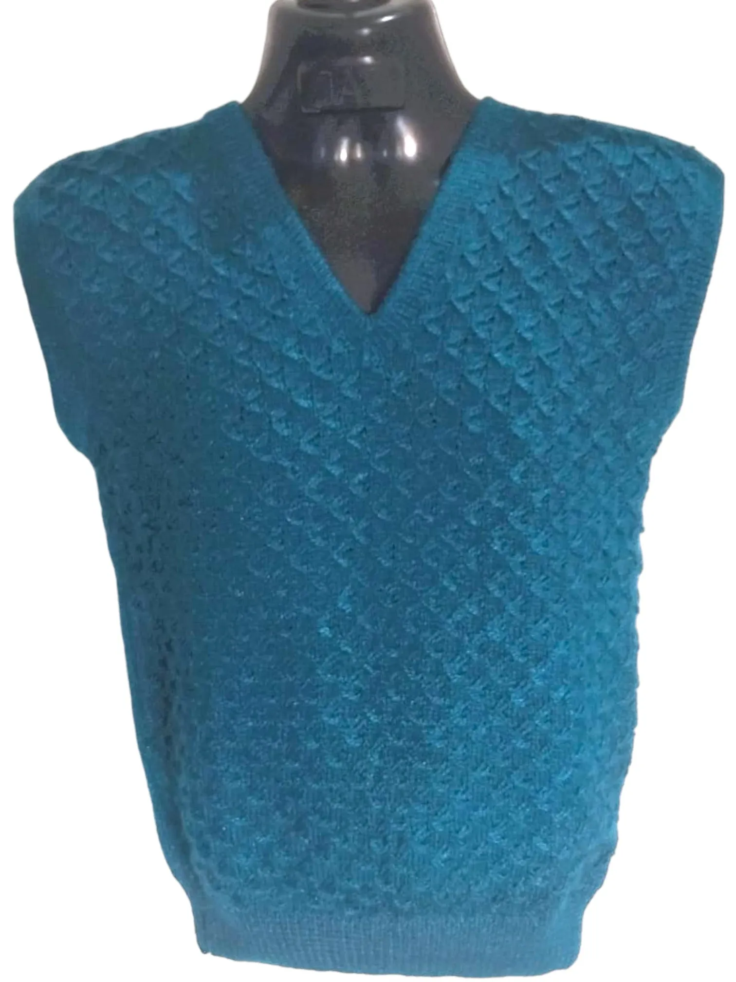 GraminArts Teal Color Woollen/Yarn Handmade Half Sweater For Men