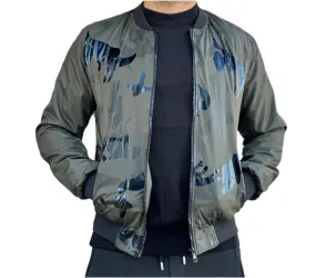 Green Camo Print Bomber Jacket