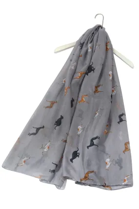 Greyhound Dog Print Scarf - Stone Grey