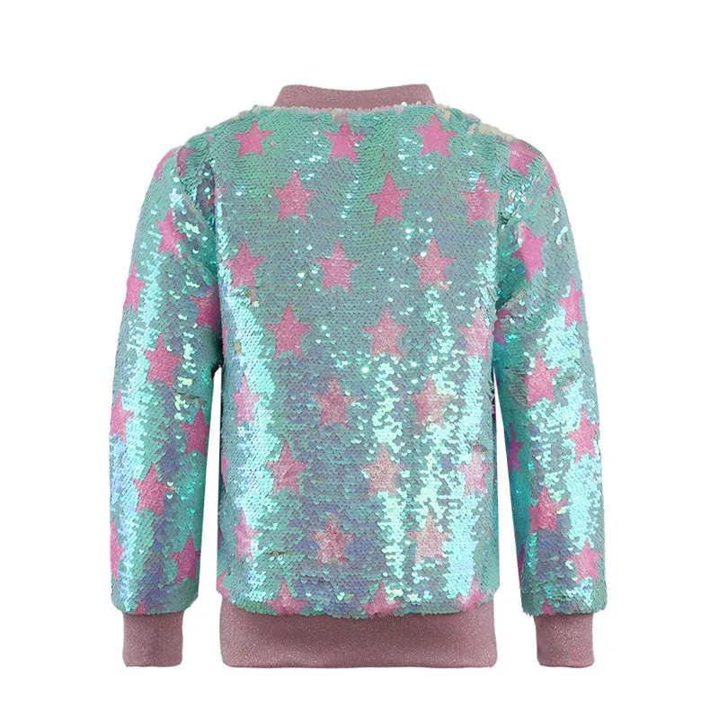 Hot Pink Star Flip Sequin Bomber Jacket