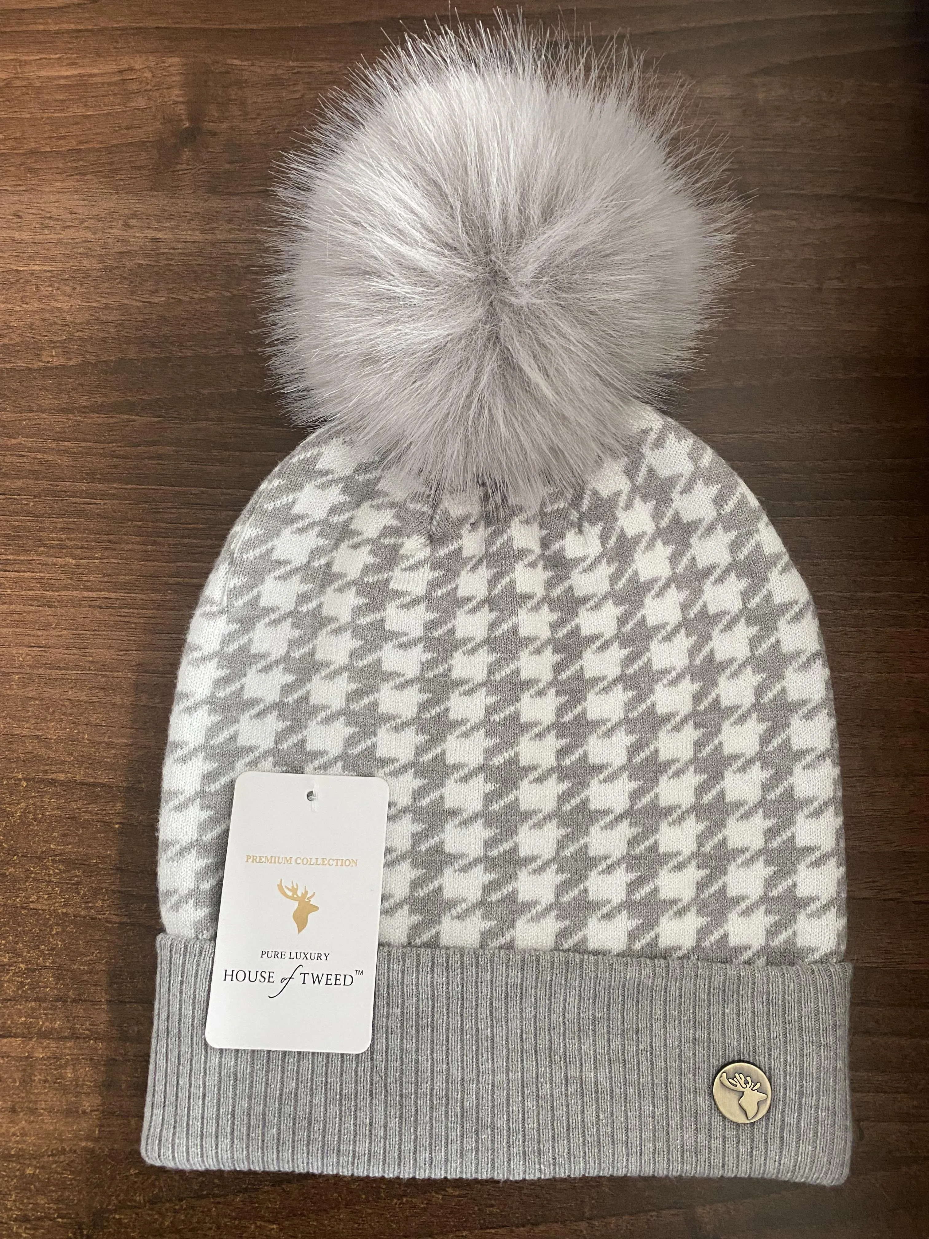 House of Tweed Luxury Striped Ladies Pom Pom Bobble  Beanie Hats