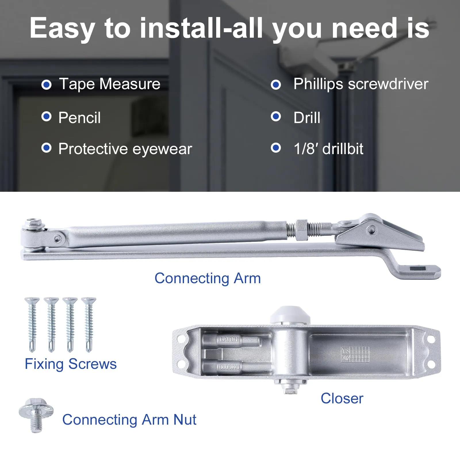 Hydraulic Commercial Door Closers 45-60kg, Adjustable, Silent