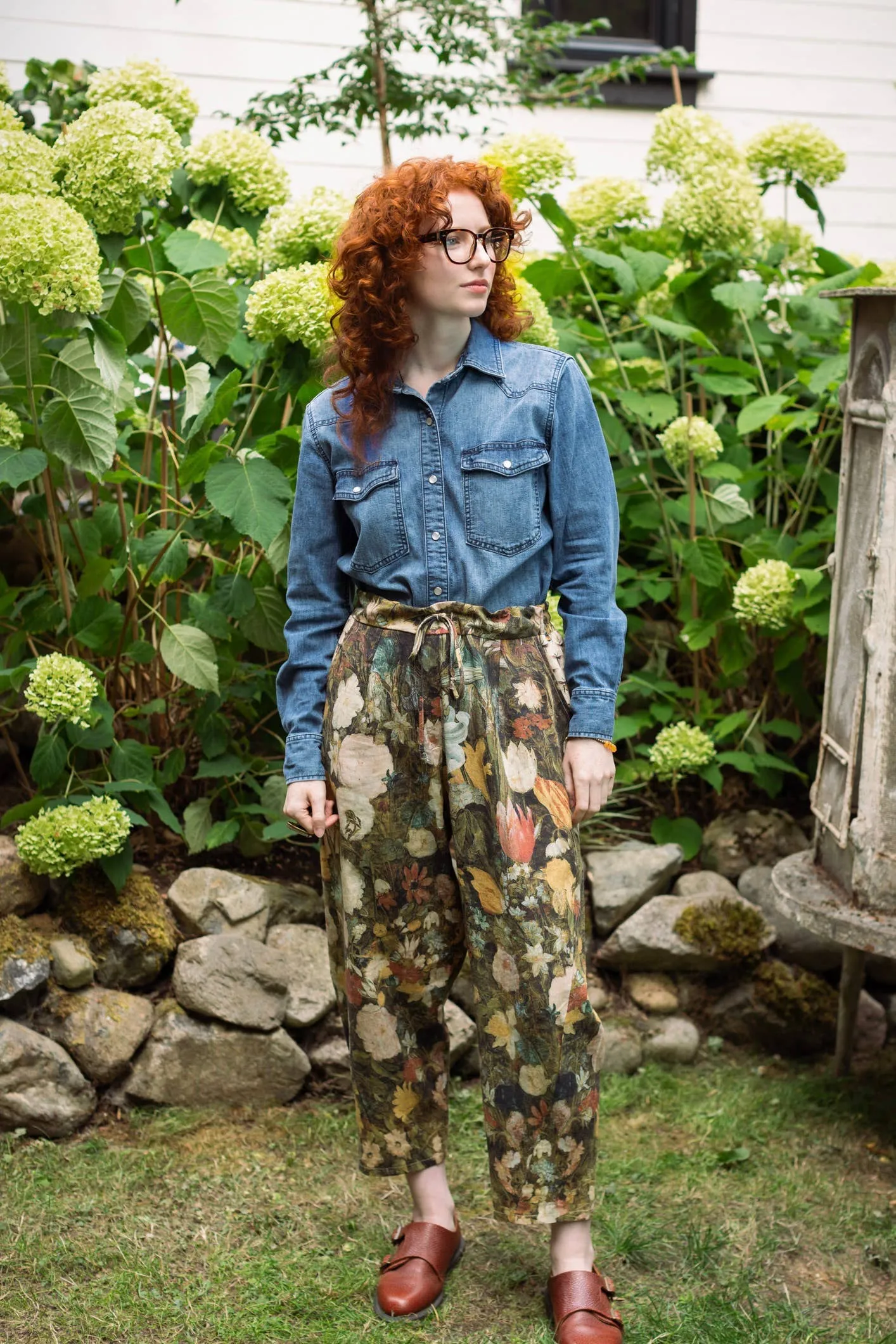 I Dream in Flowers Boho Linen Bee Print Cropped Artist Pants  Sized