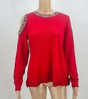 INC Womens Embellished Cold Shoulder Dress, Size M/Red