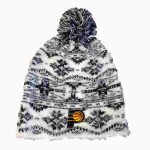 Indiana Pacers Adidas WOMENS Blue White Pattern Furry Beanie Hat Cap with Poof