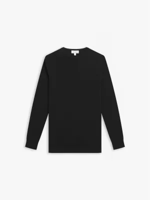 Italian Merino Wool Crew Neck Jumper - Black