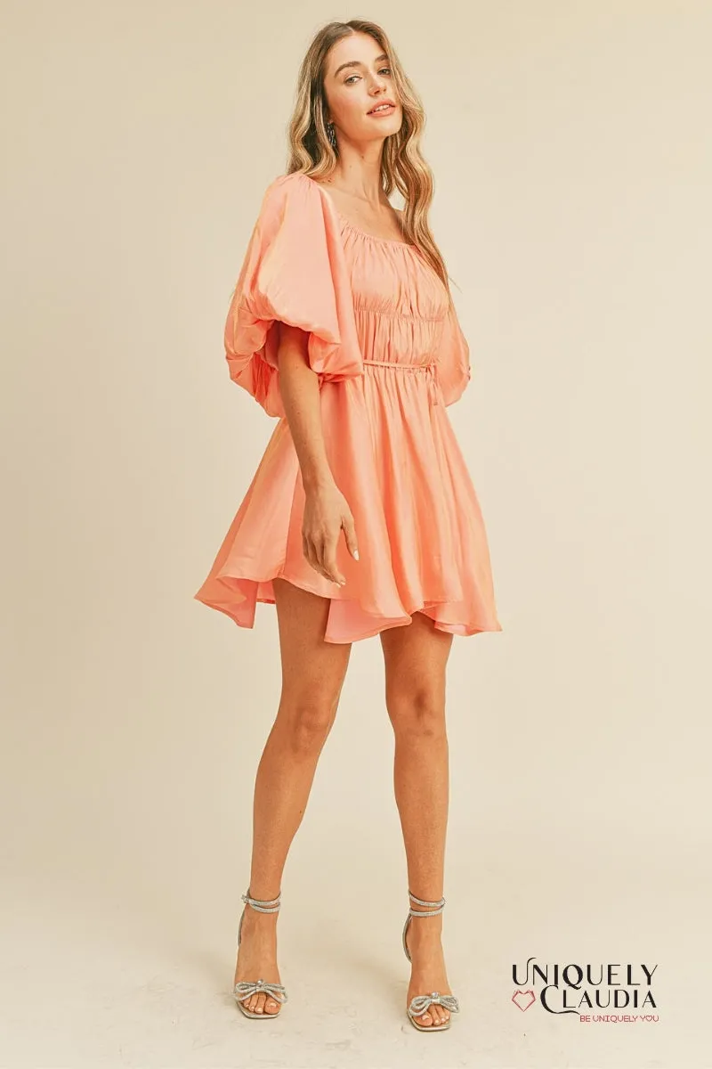 Jessika Iridescent Bubble Sleeve Flared Mini Dress