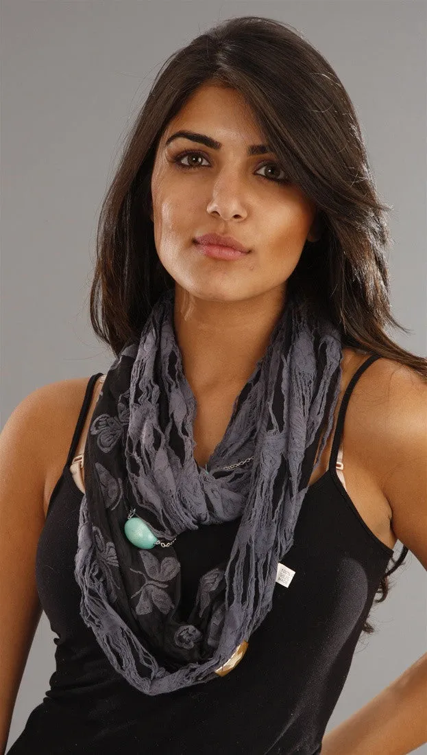 Jessyka Robyn Embellished Scarf Necklace in Grey