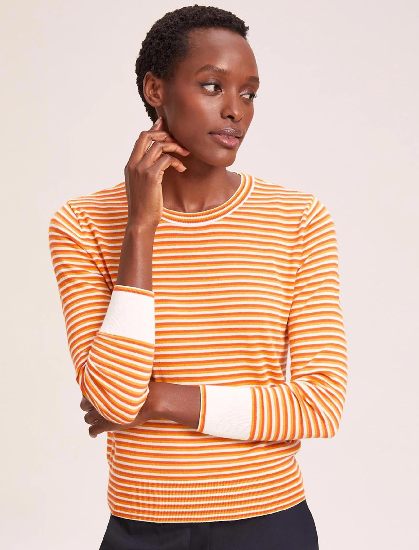 Jodi Cotton Jumper - Orange Yellow Cream Stripe