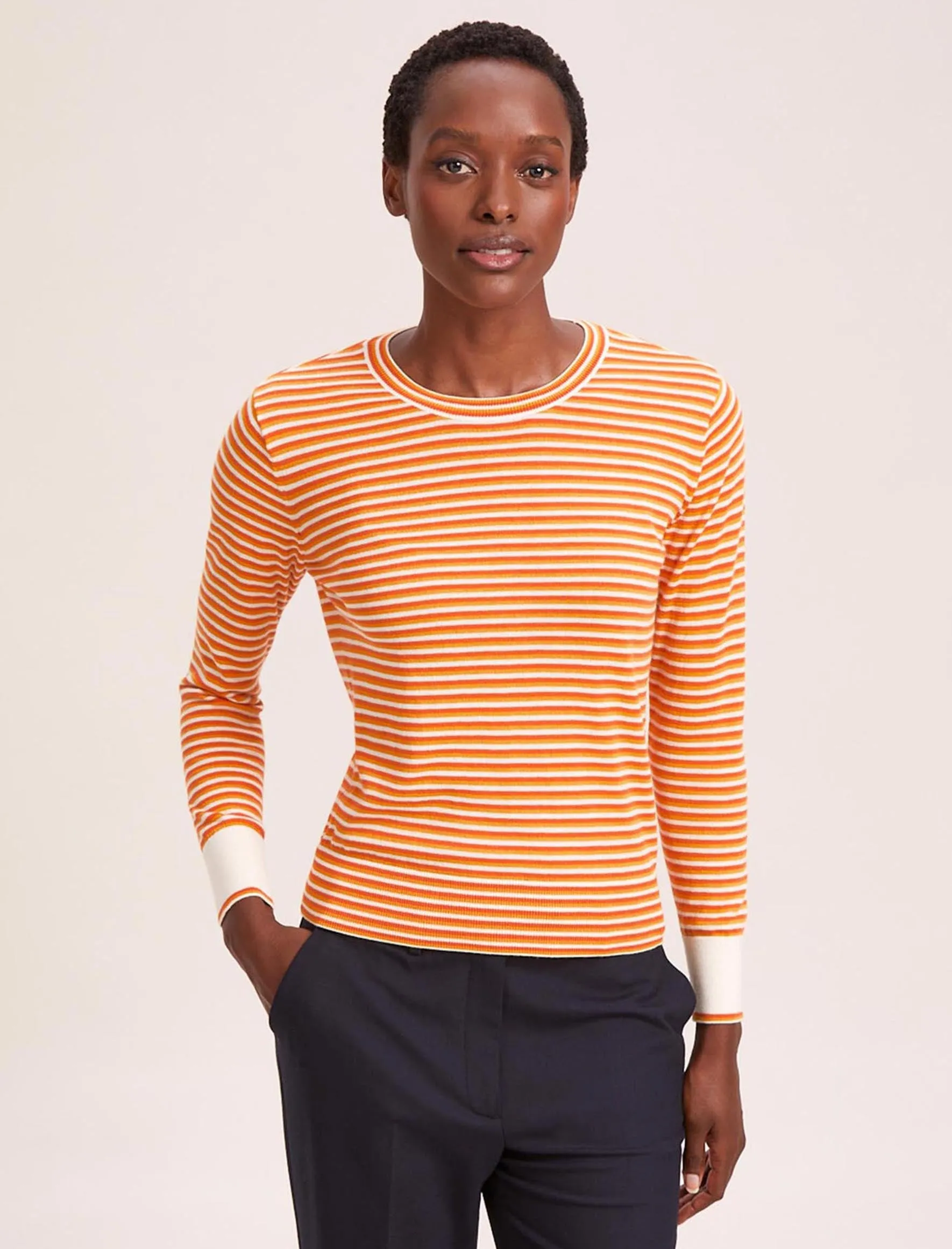 Jodi Cotton Jumper - Orange Yellow Cream Stripe