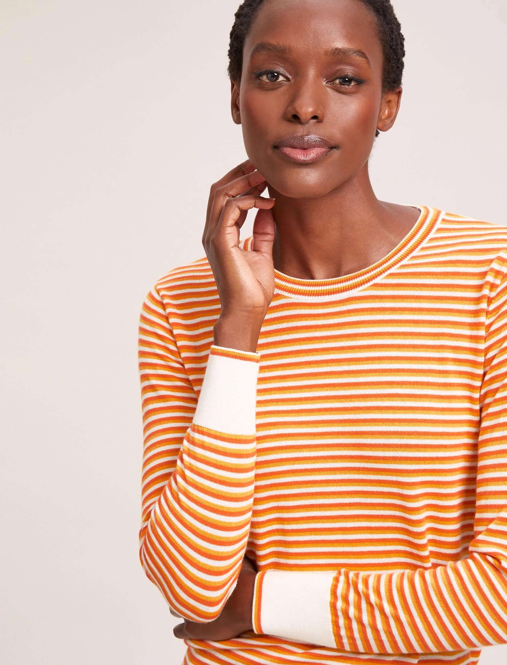 Jodi Cotton Jumper - Orange Yellow Cream Stripe