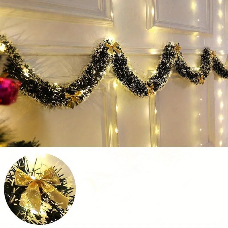 kkboxly 1 Set, 30LED Christmas Tinsel Garland Artificial Christmas Garland With LED Lights Battery Xmas Metallic Twist Hanging Garland Fireplace Mantel Wreath Decor For Staircase Railing Indoor Outdoor Ornaments