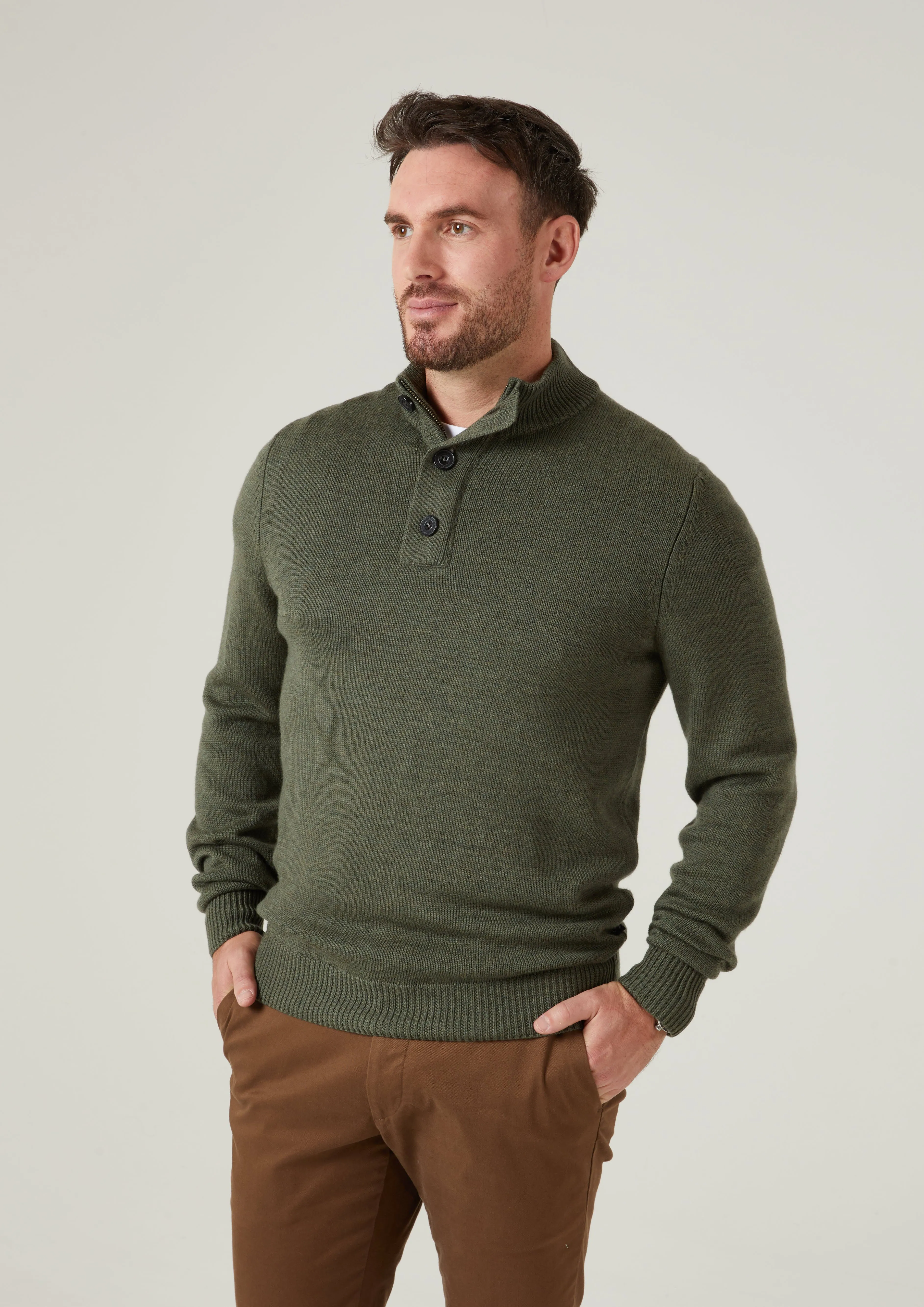 Kunwick Merino Mock Neck Jumper in Seaweed