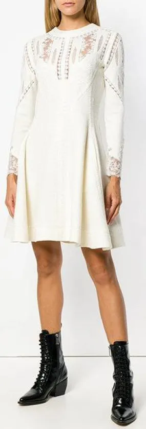 Lace-Paneled Wool Blend Dress