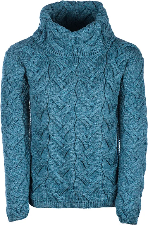 Ladies Chunky Cable Cowl Sweater - MARL BLUE