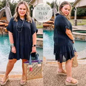 Last Chance Size Small & XL | Wildest Dreams Button Up Short Sleeve Tunic Dress in Black