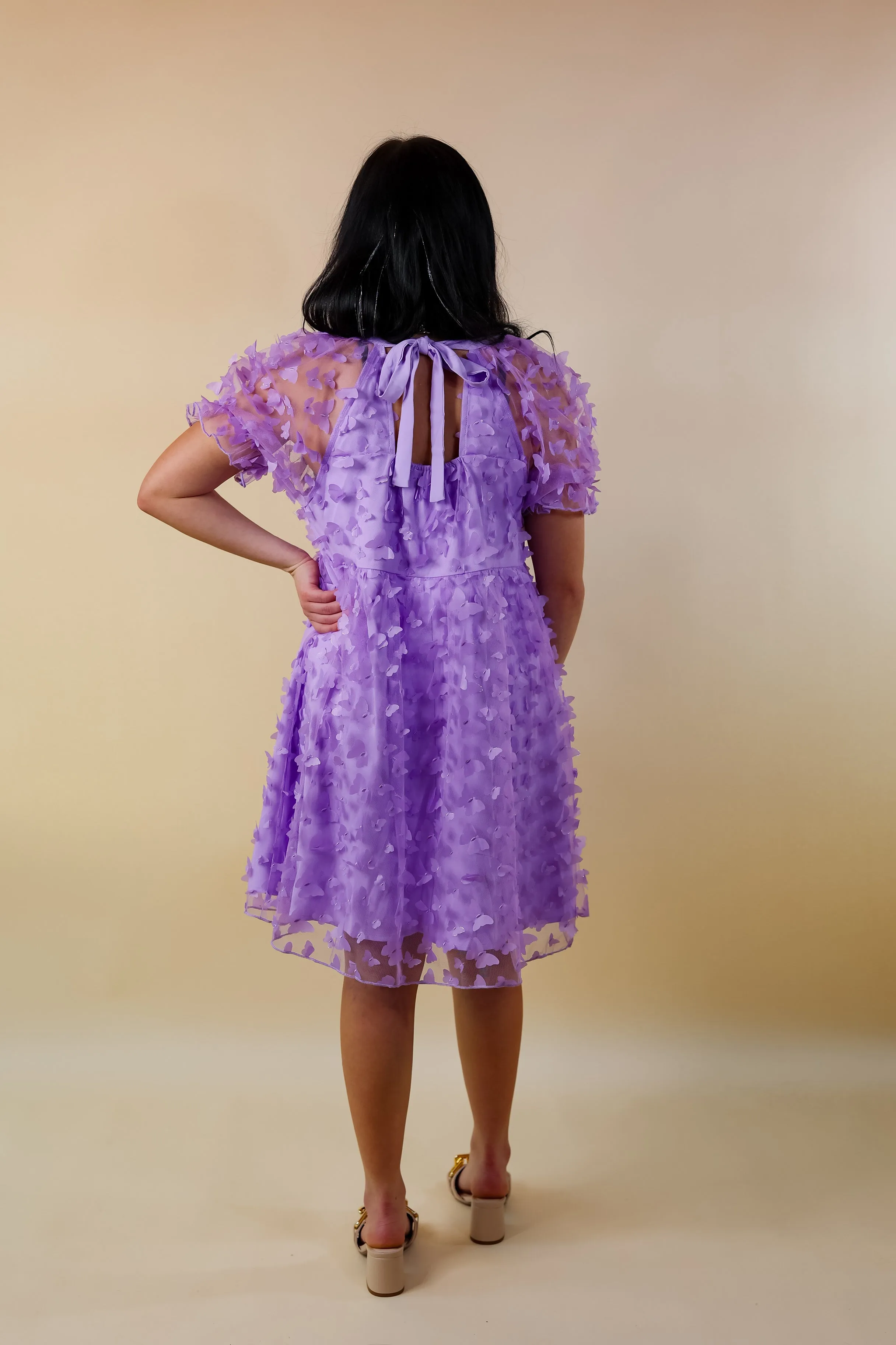 Last Chance Size Small | Sweetest Rush Butterfly Print Babydoll Dress in Lavender Purple