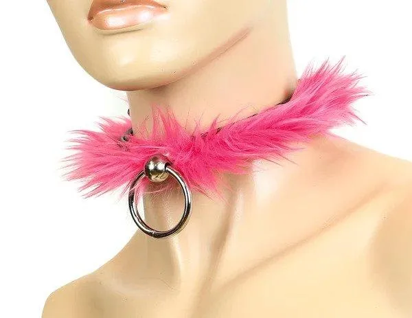 Leather & Fur Sub Bondage Collar