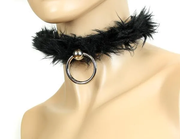 Leather & Fur Sub Bondage Collar